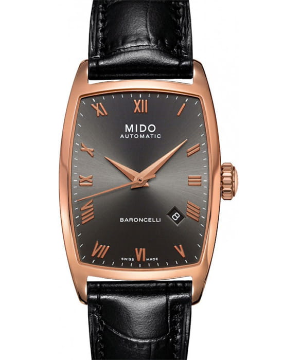 Mido Mido Baroncelli M003.507.36.063.00  M0035073606300 механические женские часы черный циферблат, браслет кожаный — вид спереди