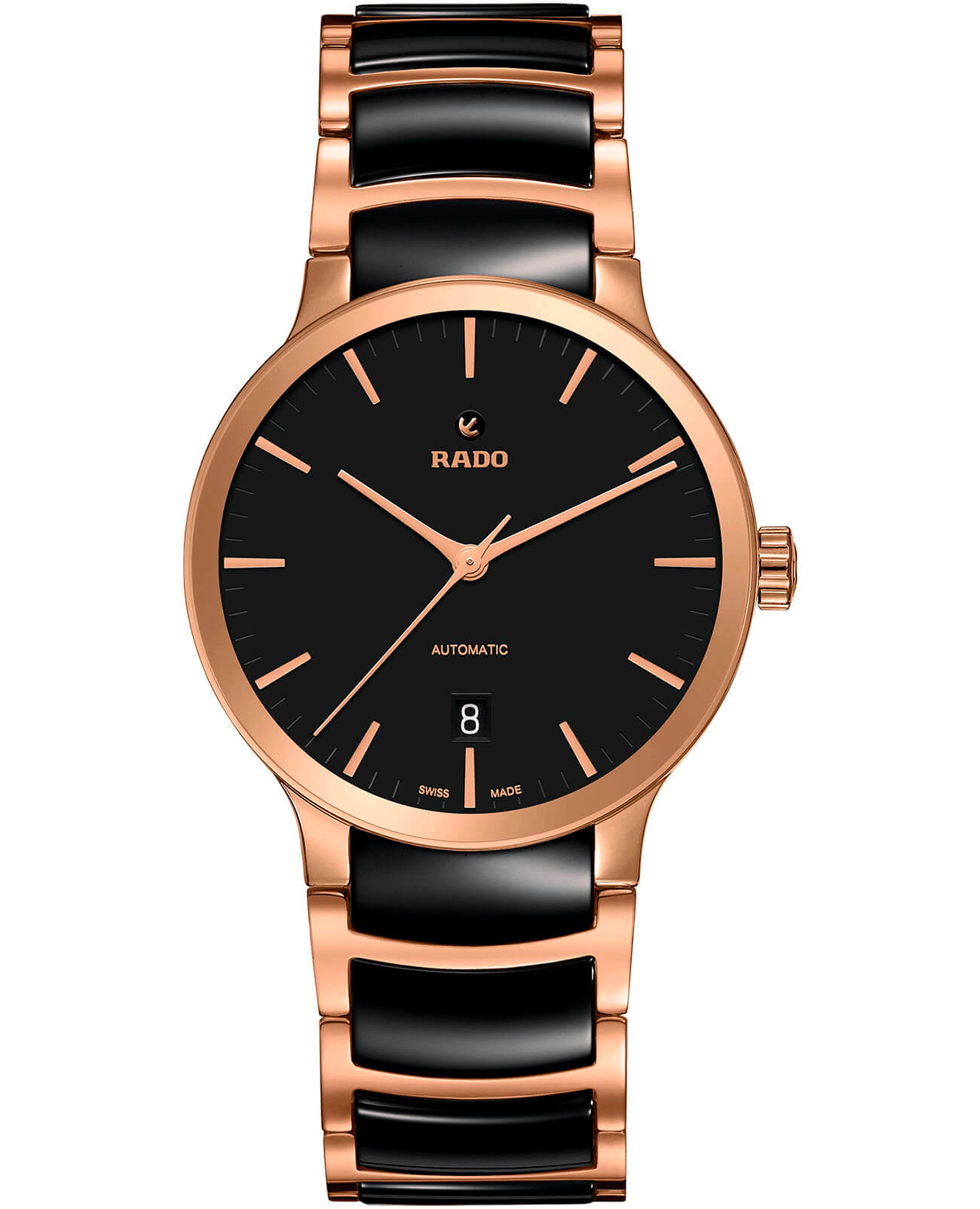 Rado Rado Centrix Automatic R30036172 Automatic R30036172 механические мужские часы черный циферблат, браслет сталь + pvd + керамика — вид спереди