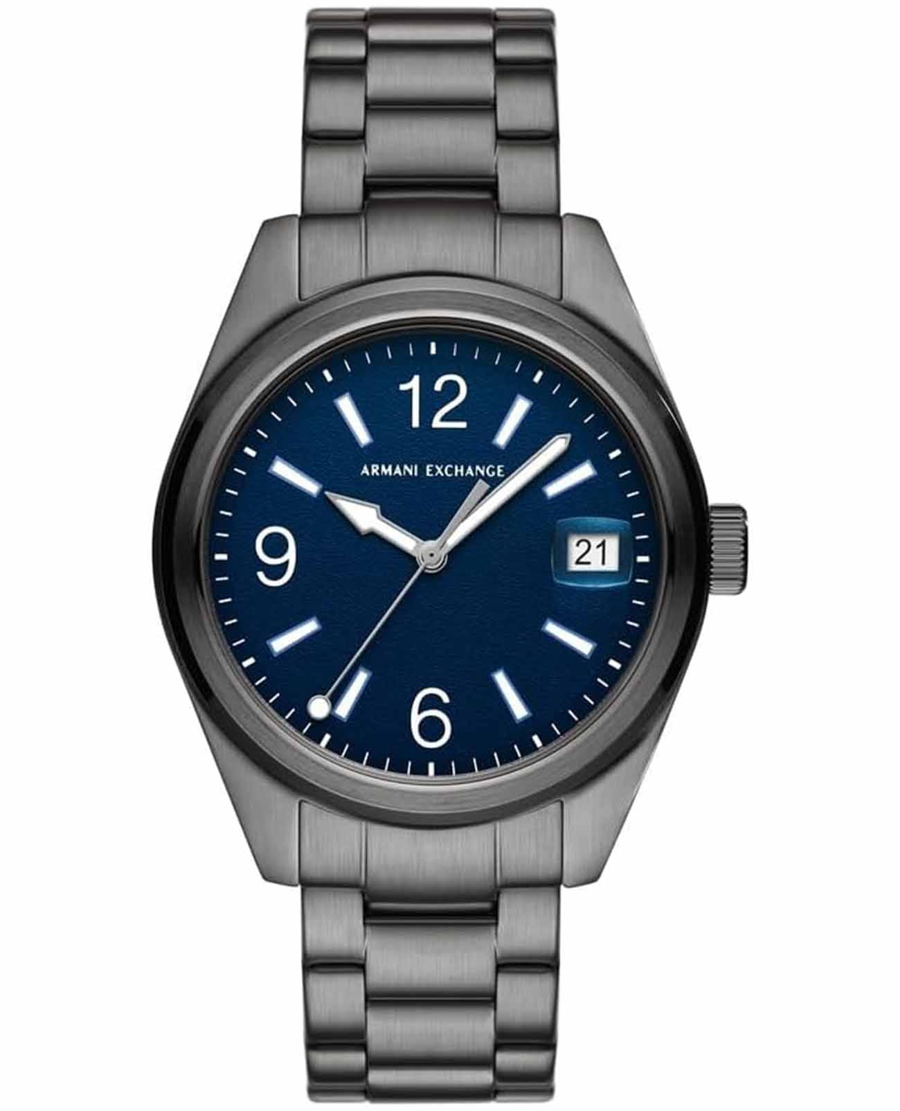 Armani Exchange Armani Exchange Kilian AX1421  AX1421 кварцевые мужские часы синий циферблат, браслет нержавеющая сталь с ip-покрытием — вид спереди