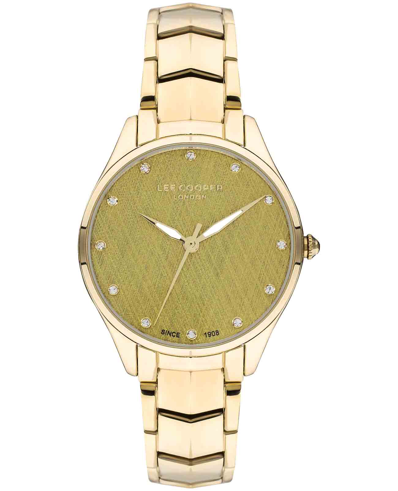 Lee Cooper Lee Cooper LC07393.110  LC07393.110 кварцевые женские часы зеленый циферблат, браслет нержавеющая сталь с ip-покрытием — вид спереди