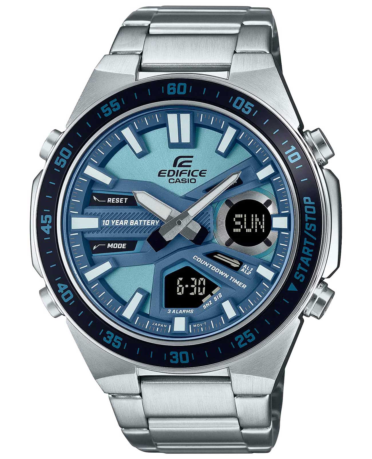 Casio Casio Edifice EFV-C110D-2BDF (EFV-C110D-2B) EFV EFV-C110D-2B кварцевые мужские часы голубой циферблат, браслет нержавеющая сталь — вид спереди