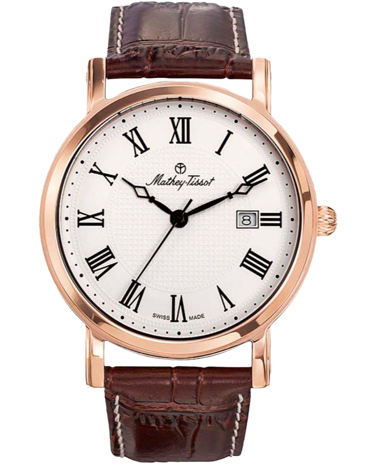 Mathey-Tissot Mathey-Tissot City Leather HB611251PBR  HB611251PBR кварцевые мужские часы белый циферблат, браслет кожаный — вид спереди