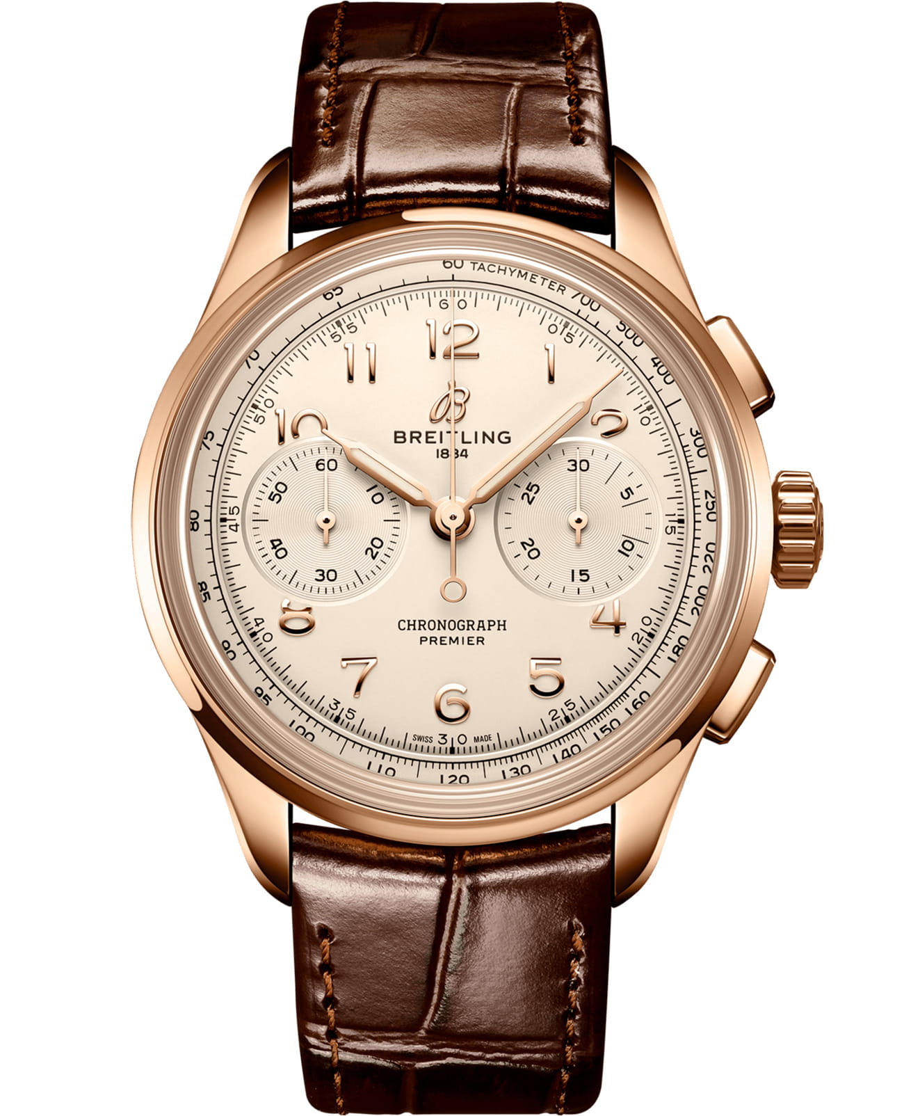 Breitling Breitling Premier B09 Chronograph 40 RB0930371G1P1  RB0930371G1P1 механические мужские часы красный циферблат, браслет кожаный — вид спереди