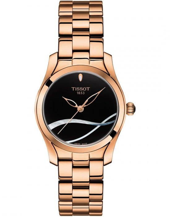Tissot Tissot T-Wave T112.210.33.051.00 T Wave T1122103305100 кварцевые женские часы черный циферблат, браслет сталь c pvd покрытием — вид спереди