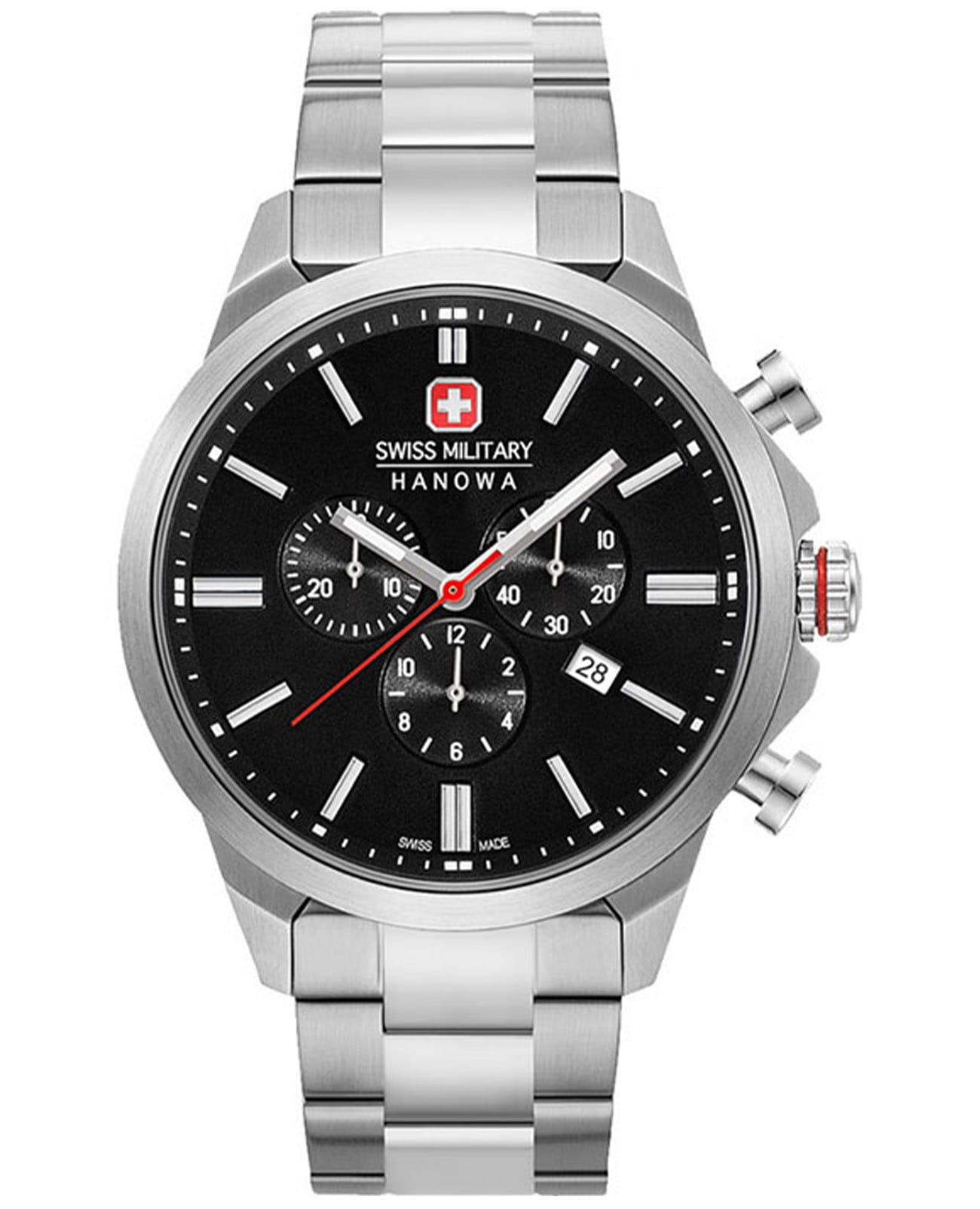 Swiss Military Hanowa Swiss Military Hanowa Chrono Classic II 06-5332.04.007  06-5332.04.007 кварцевые мужские часы черный циферблат, браслет нержавеющая сталь — вид спереди