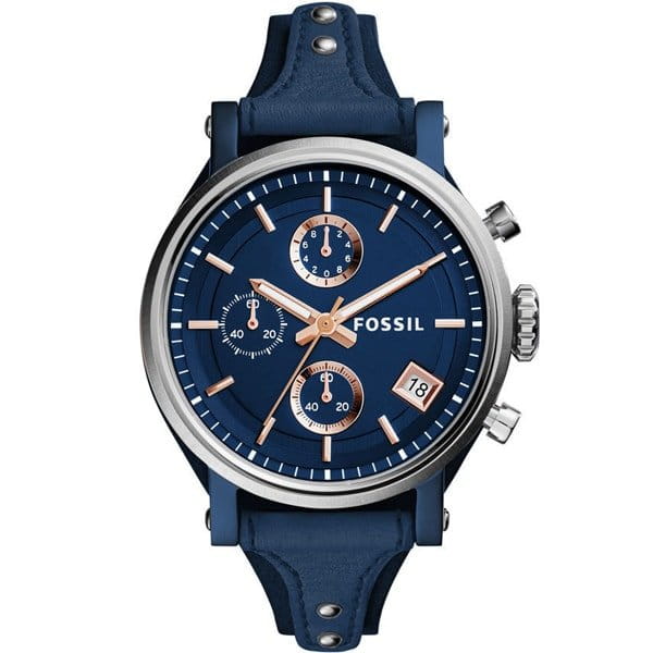 Fossil Fossil Carlie  ES4113  ES4113 кварцевые женские часы синий циферблат, браслет кожаный — вид спереди