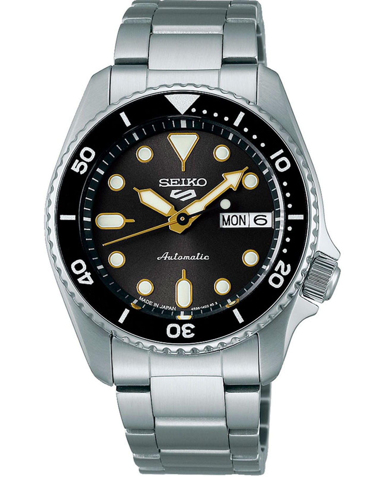 Seiko Seiko 5 Sports SBSA301  SBSA301 механические мужские часы черный циферблат, браслет нержавеющая сталь — вид спереди