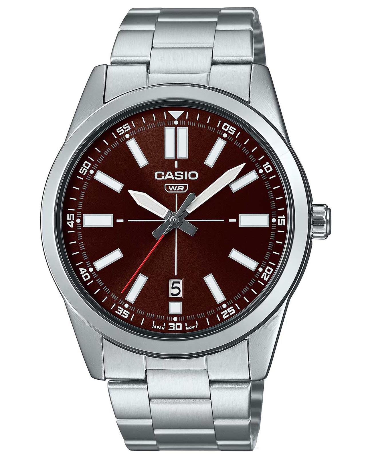 Casio Casio Collection MTP-VD02D-5E  MTP-VD02D-5E кварцевые мужские часы коричневый циферблат, браслет нержавеющая сталь — вид спереди