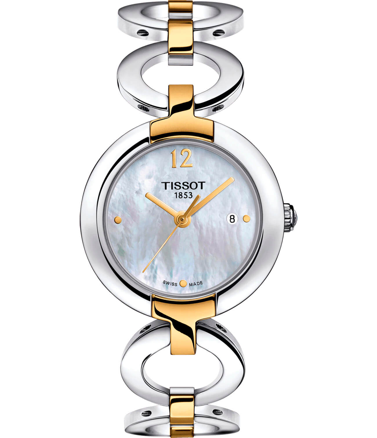 Tissot Tissot Pinky By T084.210.22.117.00  T0842102211700 кварцевые женские часы перламутровый циферблат, браслет сталь c pvd покрытием — вид спереди