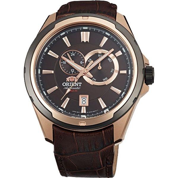 Orient Orient ET0V001T (FET0V001T)  FET0V001T механические мужские часы коричневый циферблат, браслет кожа + текстиль — вид спереди