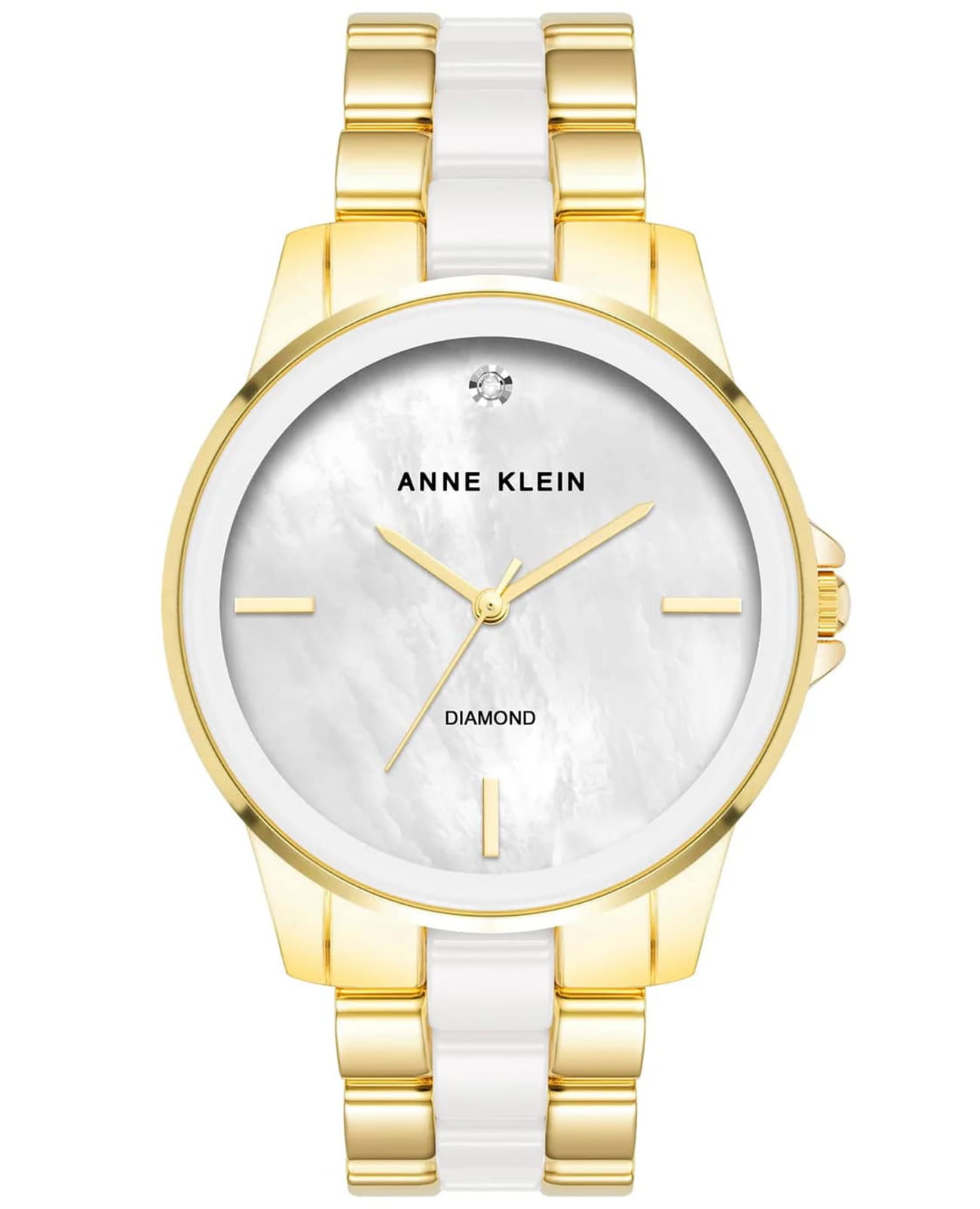 Anne Klein Anne Klein Ceramic Diamond 4120WTGB  4120WTGB кварцевые женские часы перламутровый циферблат, браслет сталь с ip покрытием + керамика — вид спереди