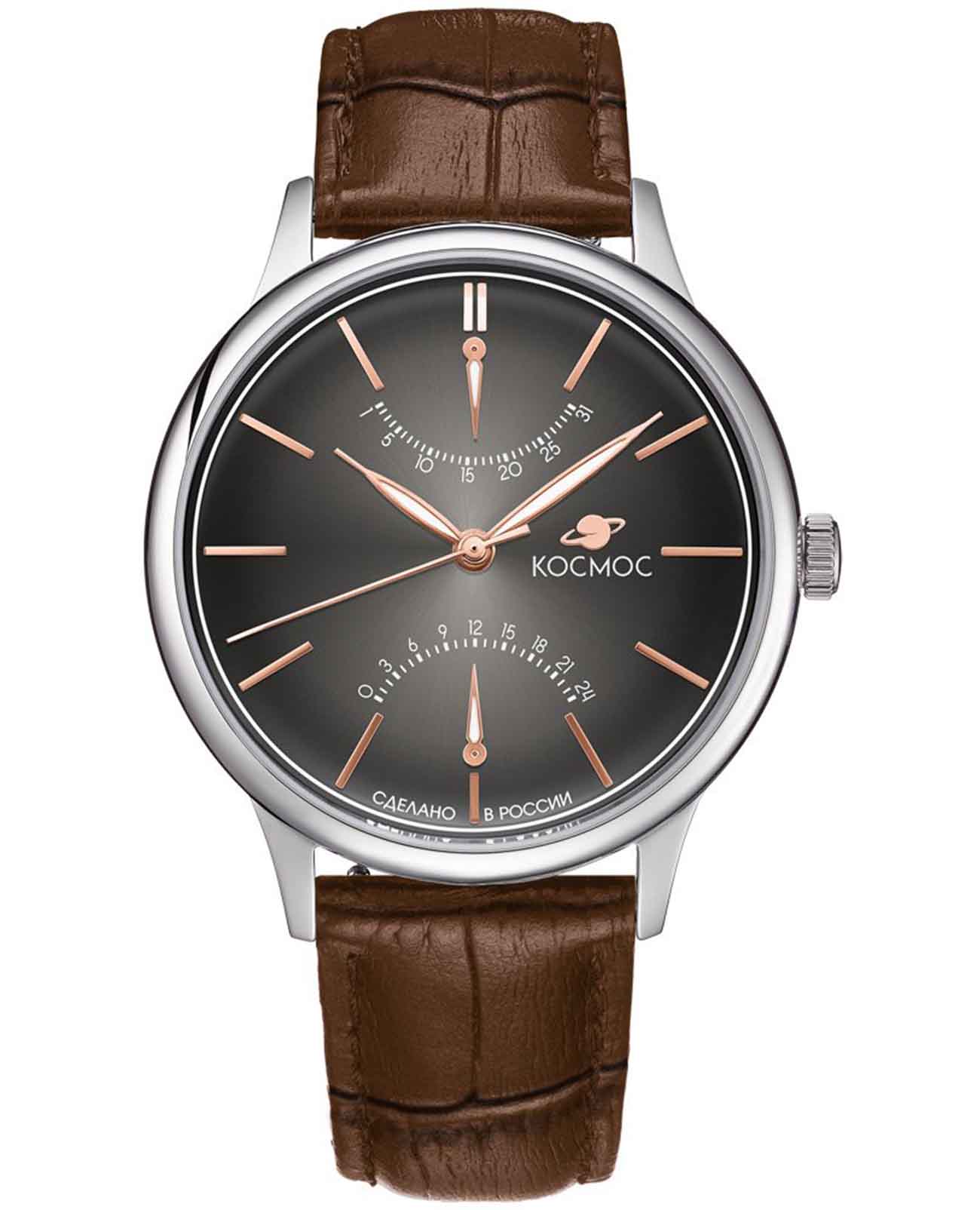 Космос Космос Космопорт K 058.12.34  K 058.12.34 кварцевые мужские часы черный циферблат, браслет кожаный — вид спереди