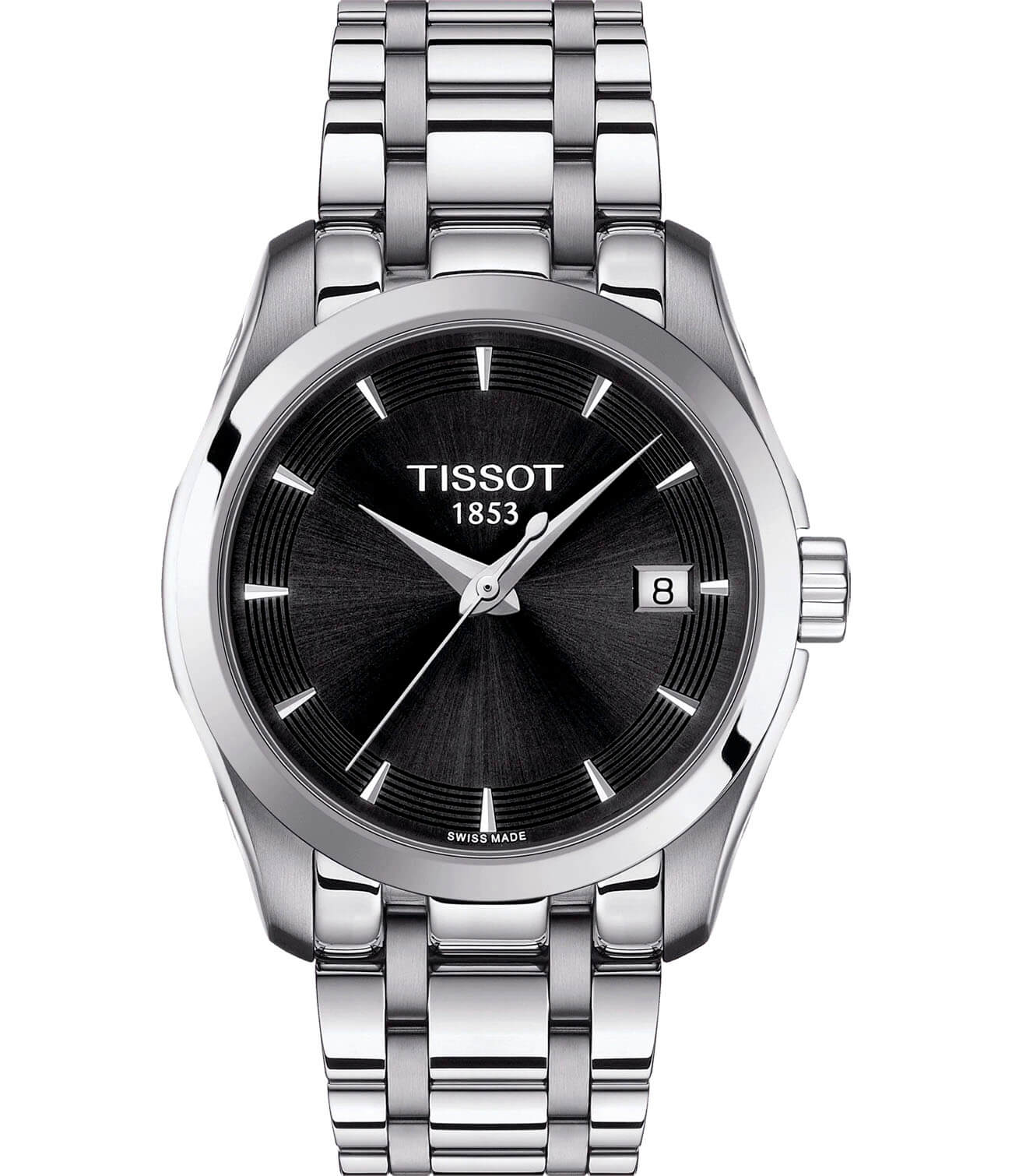 Tissot Tissot Couturier Lady T035.210.11.051.01 Couturier T0352101105101 кварцевые женские часы черный циферблат, браслет нержавеющая сталь — вид спереди