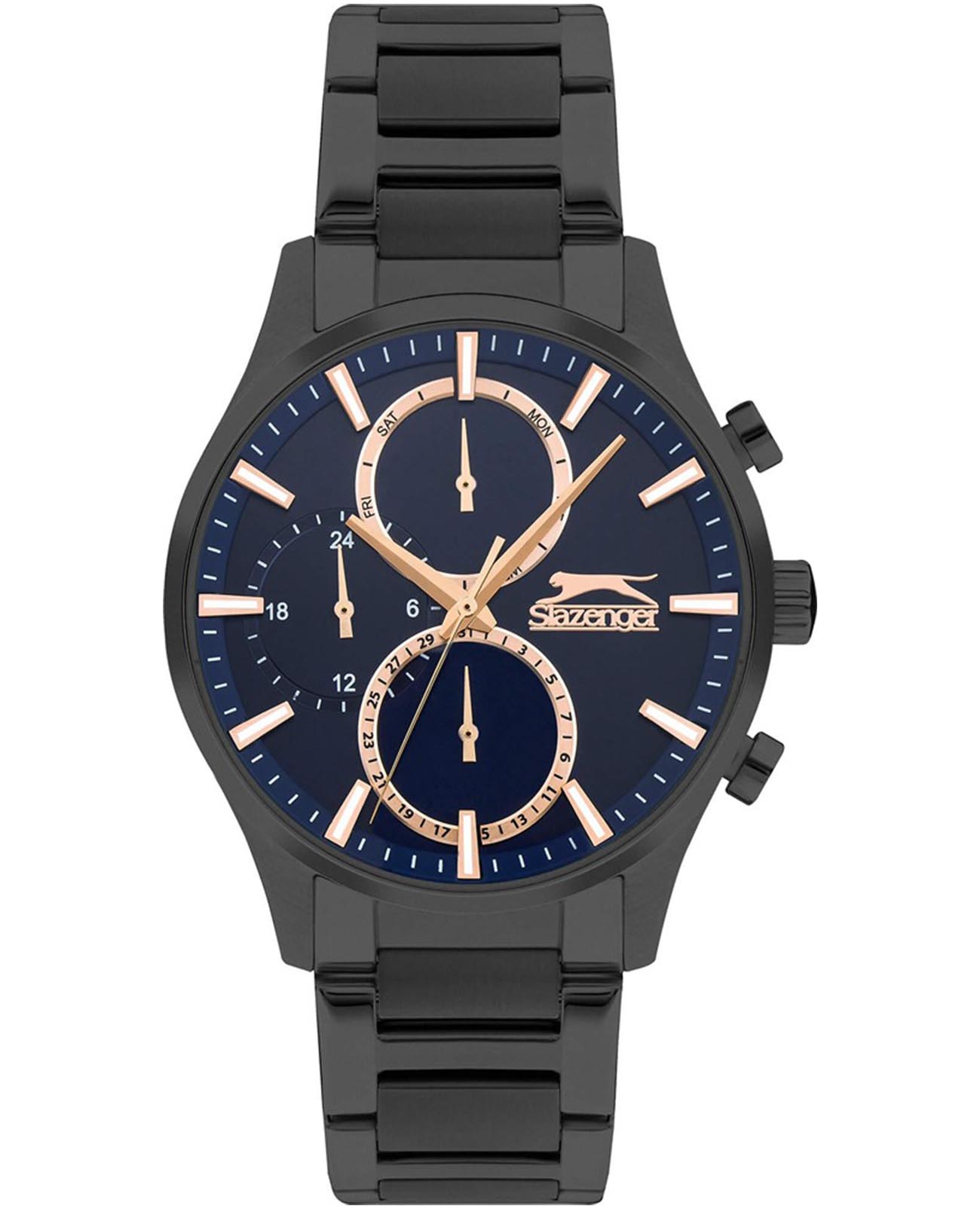 Slazenger Slazenger SL.09.2283.2.05  SL.09.2283.2.05 кварцевые мужские часы синий циферблат, браслет суперметалл с ip покрытием — вид спереди