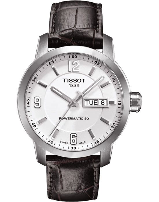 Tissot Tissot PRC 200 Powermatic 80 T055.430.16.017.00  T0554301601700 механические мужские часы белый циферблат, браслет кожаный — вид спереди