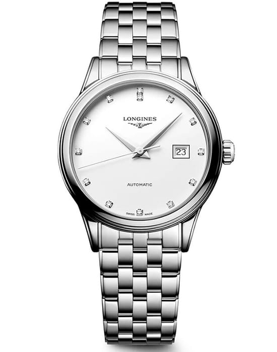 Longines Longines Flagship L4.374.4.17.6  L43744176 механические женские часы белый циферблат, браслет нержавеющая сталь — вид спереди