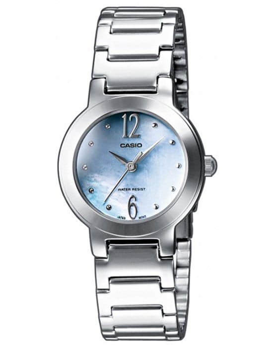 Casio Casio LTP-1191A-2A  LTP-1191A-2A кварцевые женские часы голубой циферблат, браслет нержавеющая сталь — вид спереди