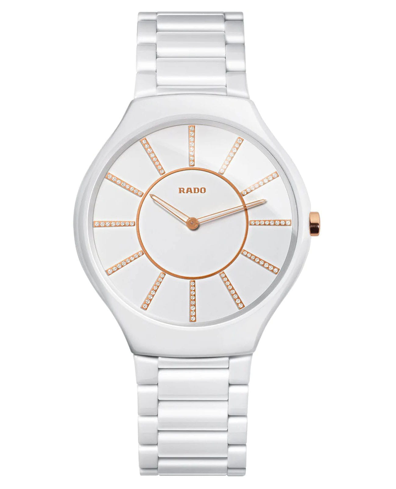 Rado Rado True Thinline R27957702  R27957702 кварцевые мужские часы белый циферблат, браслет высокотехнологичная керамика — вид спереди