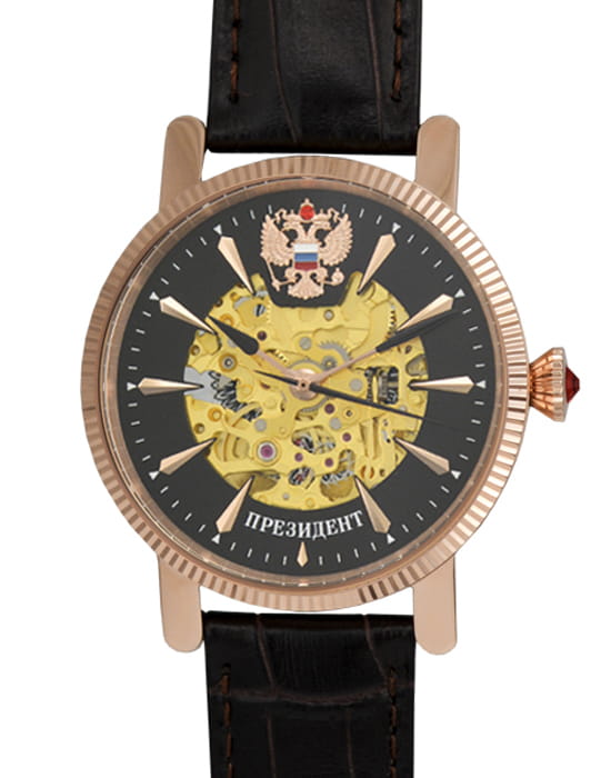 Президент Президент 4509151  4509151 механические мужские часы черный циферблат, браслет кожаный — вид спереди