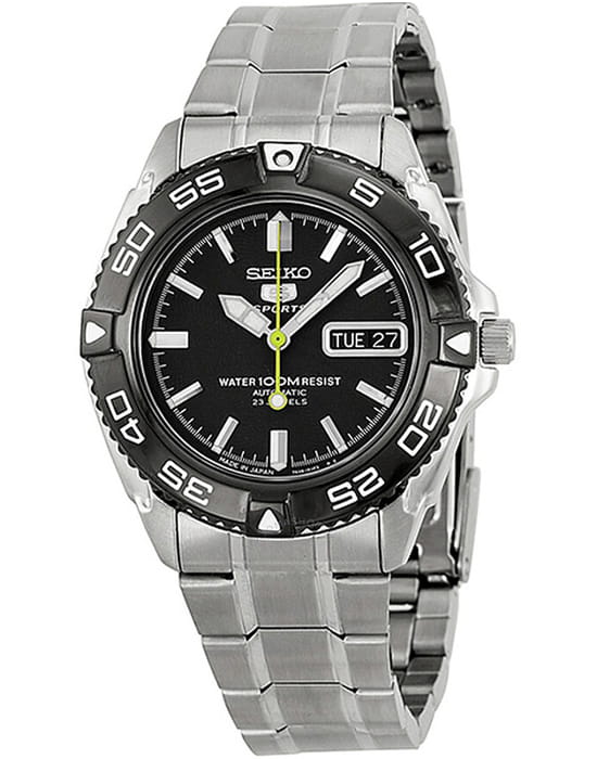 Seiko Seiko 5 Regular SNZB23J1  SNZB23J1 механические мужские часы черный циферблат, браслет нержавеющая сталь — вид спереди