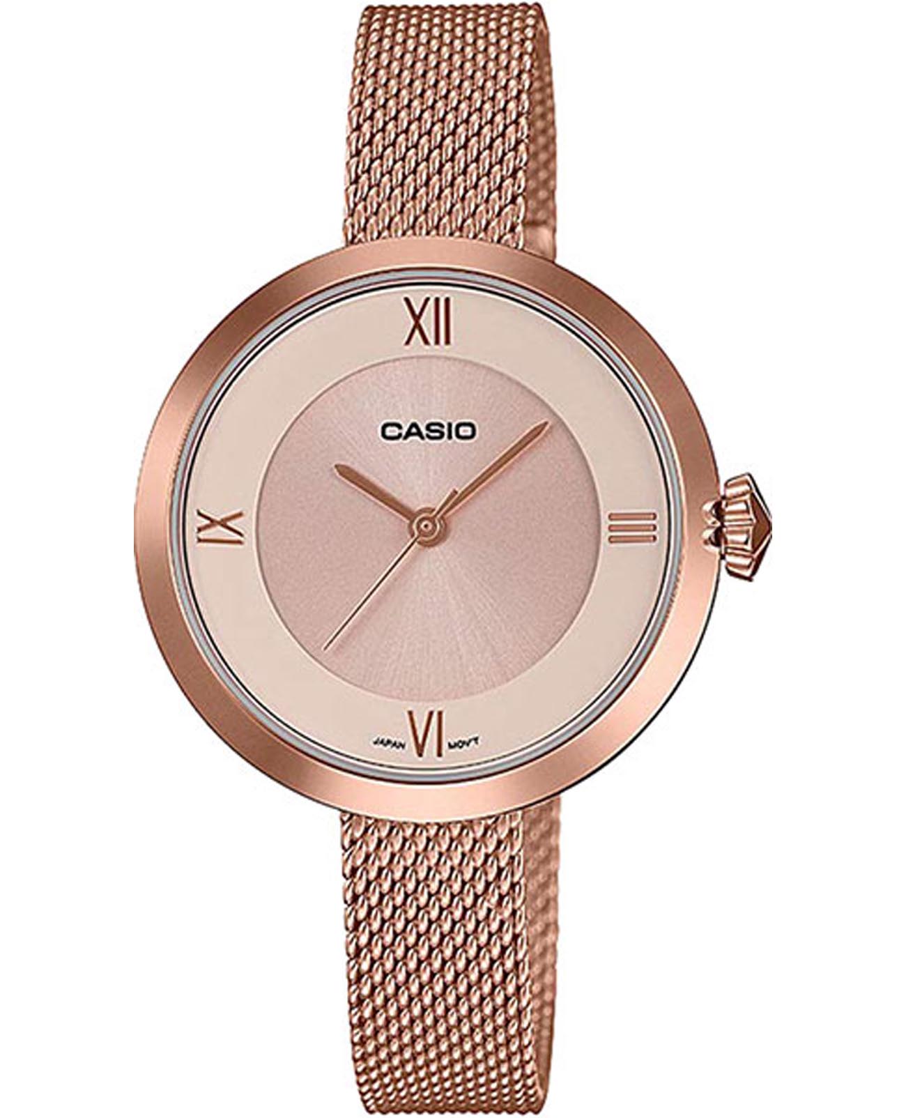 Casio Casio Collection  LTP-E154MPG-4A Retro LTP-E154MPG-4A  кварцевые женские часы бежевый циферблат, браслет нержавеющая сталь с pvd-покрытием — вид спереди