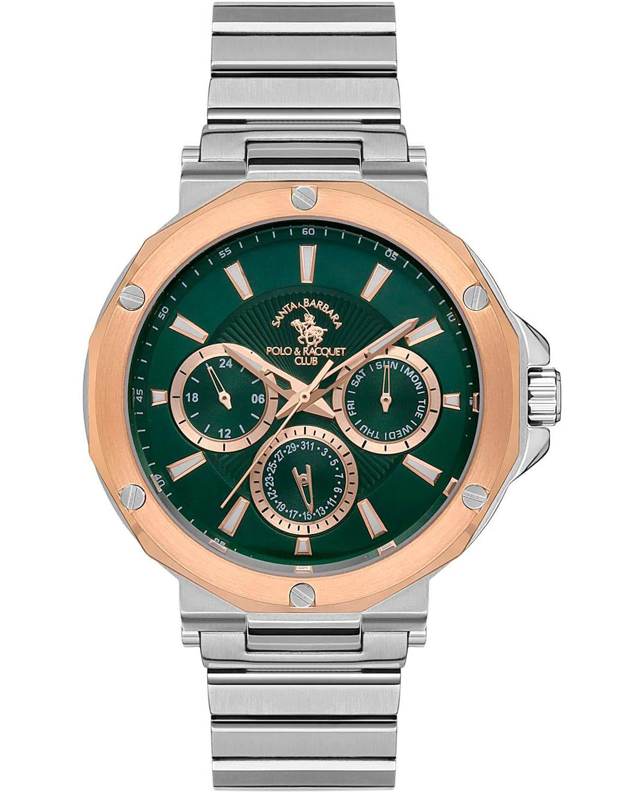 Santa Barbara Polo & Racquet Club Santa Barbara Polo & Racquet Club Legend SB.1.10468-4  SB.1.10468-4 кварцевые мужские часы зеленый циферблат, браслет нержавеющая сталь — вид спереди