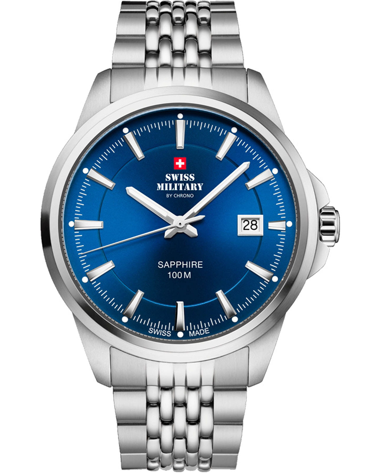 Swiss Military by Chrono Swiss Military by Chrono Classic SM34104.03  SM34104.03 кварцевые мужские часы синий циферблат, браслет нержавеющая сталь — вид спереди