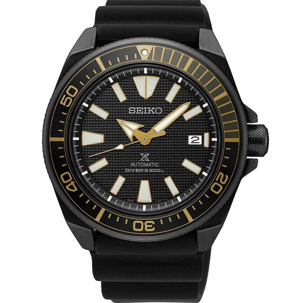 Seiko Seiko Prospex SRPB55K1  SRPB55K1 механические мужские часы черный циферблат, браслет силикон — вид спереди