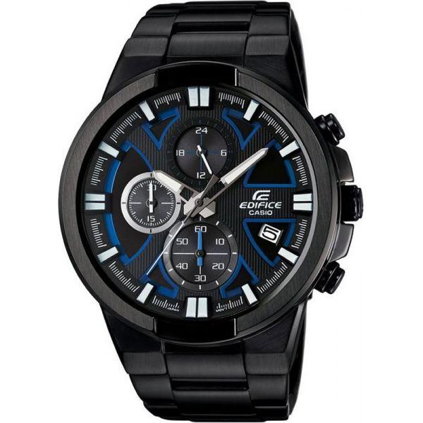 Casio Casio Edifice EFR-544BK-1A2 EFR EFR-544BK-1A2 кварцевые мужские часы черный циферблат, браслет 18-каратное желтое золото — вид спереди