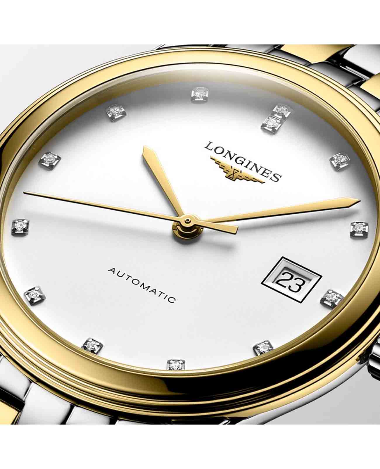 Longines Longines Flagship  L4.974.3.27.7 механические мужские часы часы крупный план белый циферблата