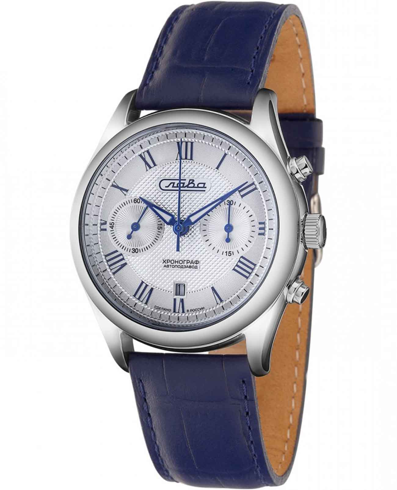 Слава Слава Сенат 1880139/300-4617  1880139/300-4617 механические мужские часы белый циферблат, браслет кожаный — вид спереди