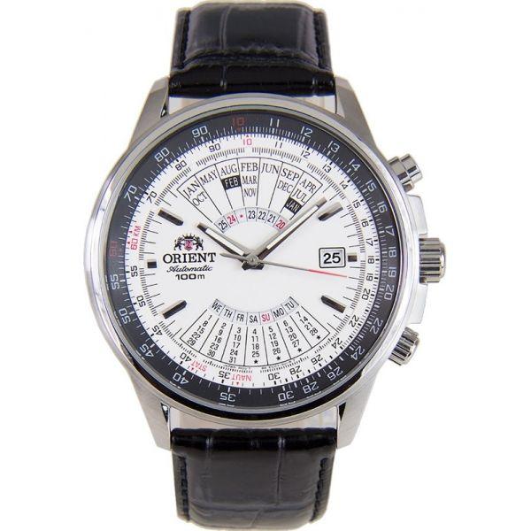 Orient Orient EU0700DW (FEU0700DW)  FEU0700DW механические мужские часы белый циферблат, браслет кожа + текстиль — вид спереди