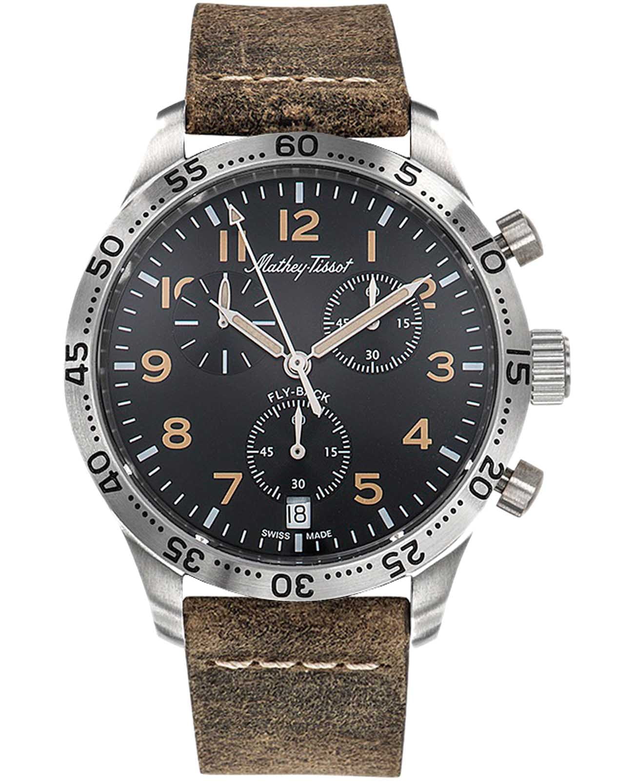 Mathey-Tissot Mathey-Tissot Type 21 H1821CHALNO  H1821CHALNO кварцевые мужские часы черный циферблат, браслет кожаный — вид спереди