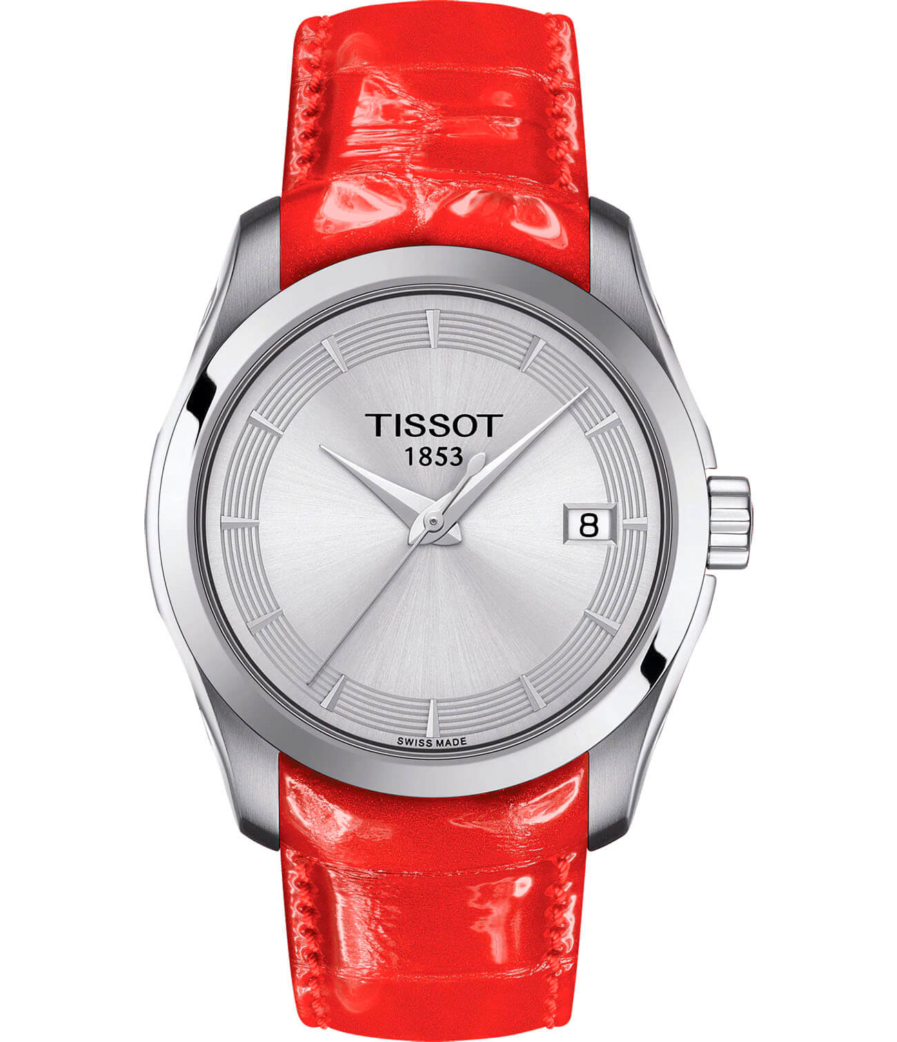 Tissot Tissot Couturier Lady T035.210.16.031.01 Couturier T0352101603101 кварцевые женские часы белый циферблат, браслет кожаный — вид спереди