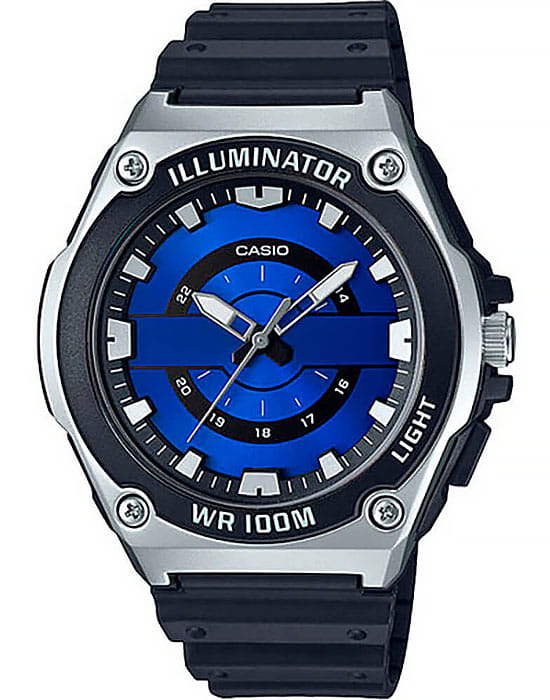 Casio Casio Collection MWC-100H-2A2  MWC-100H-2A2VEF кварцевые мужские часы синий циферблат, браслет пластик — вид спереди