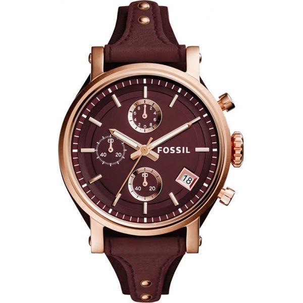 Fossil Fossil Carlie  ES4114  ES4114 кварцевые женские часы бордовый циферблат, браслет кожаный — вид спереди