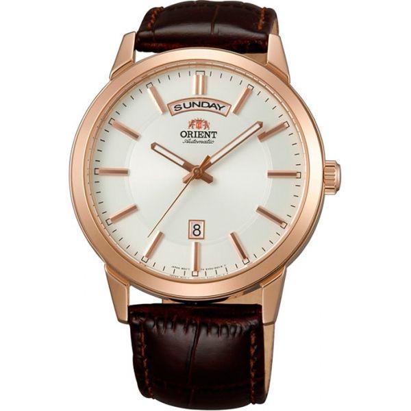 Orient Orient EV0U002W (FEV0U002W)  FEV0U002W механические мужские часы белый циферблат, браслет кожа + текстиль — вид спереди