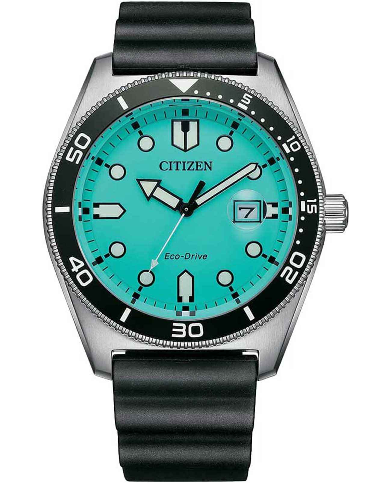 Citizen Citizen Eco-Drive AW1760-14X  AW1760-14X кварцевые мужские часы голубой циферблат, браслет каучук — вид спереди