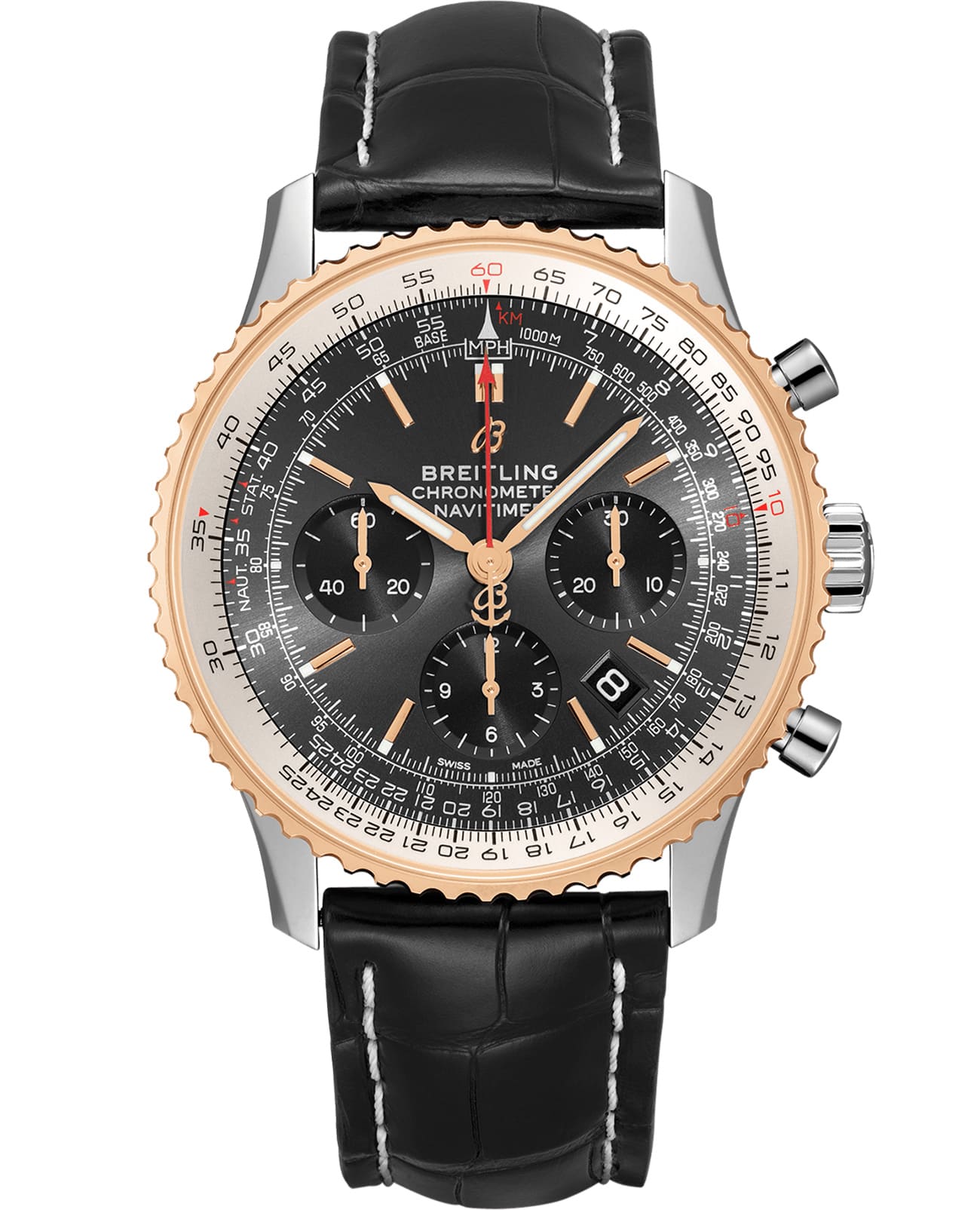 Breitling Breitling Navitimer B01 Chronograph 43 UB0121211F1P2  UB0121211F1P2 механические мужские часы  циферблат, браслет кожаный — вид спереди