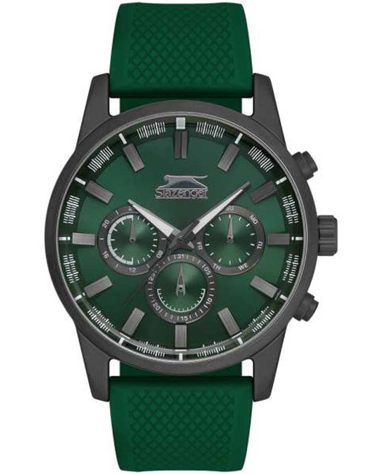 Slazenger Slazenger SL.09.2107.2.02  SL.09.2107.2.02 кварцевые мужские часы зеленый циферблат, браслет силикон — вид спереди