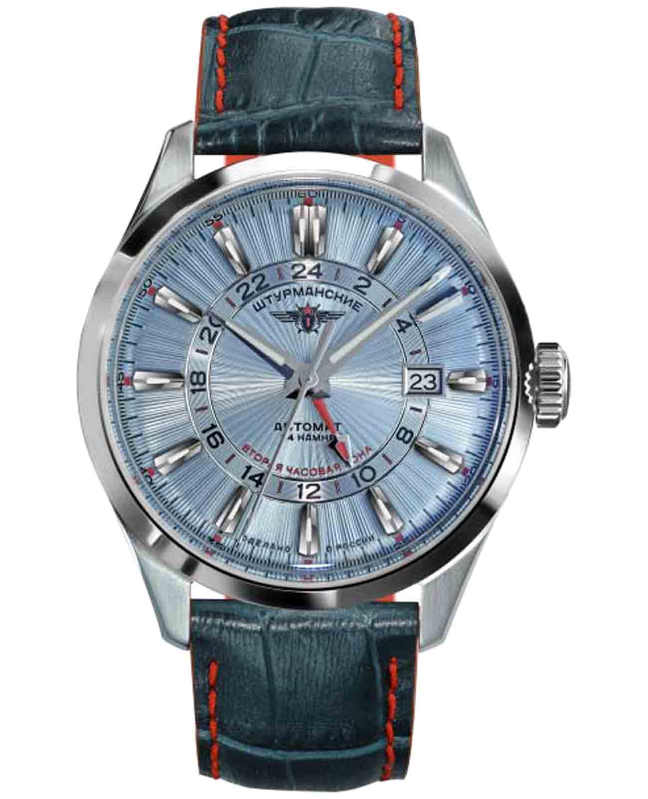 Штурманские Штурманские Открытый космос NH34/1891056  NH34/1891056 механические мужские часы голубой циферблат, браслет кожаный — вид спереди