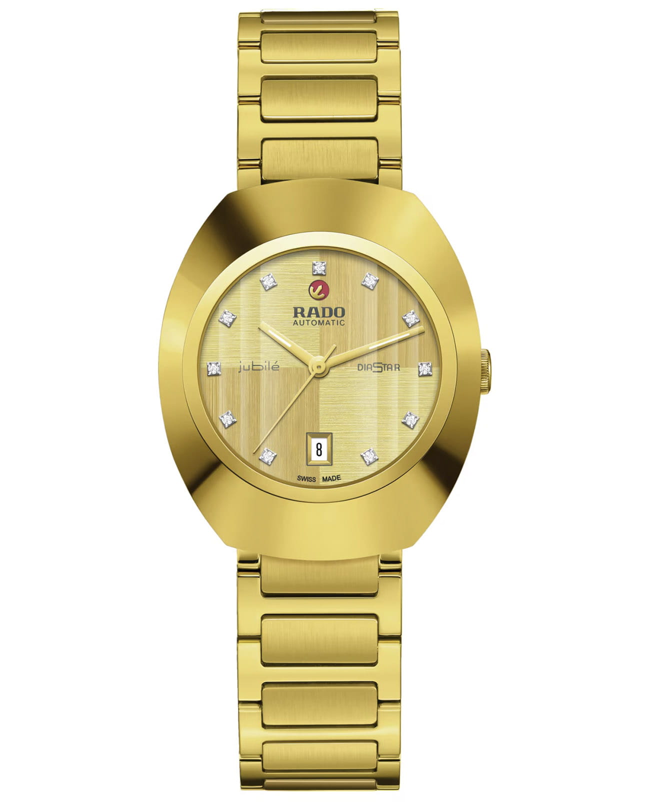 Rado Rado DiaStar Original R12171713  R12171713 механические женские часы желтый циферблат, браслет нержавеющая сталь с pvd-покрытием — вид спереди