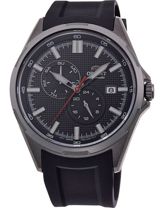 Orient Orient RA-AK0605B1 (RN-AK0605B)  RA-AK0605B механические мужские часы черный циферблат, браслет силикон — вид спереди