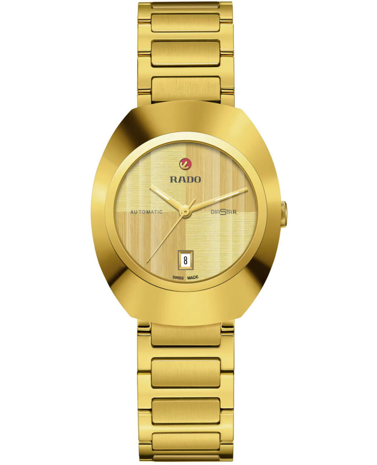Rado Rado DiaStar Original R12171253  R12171253 механические женские часы желтый циферблат, браслет нержавеющая сталь с pvd-покрытием — вид спереди