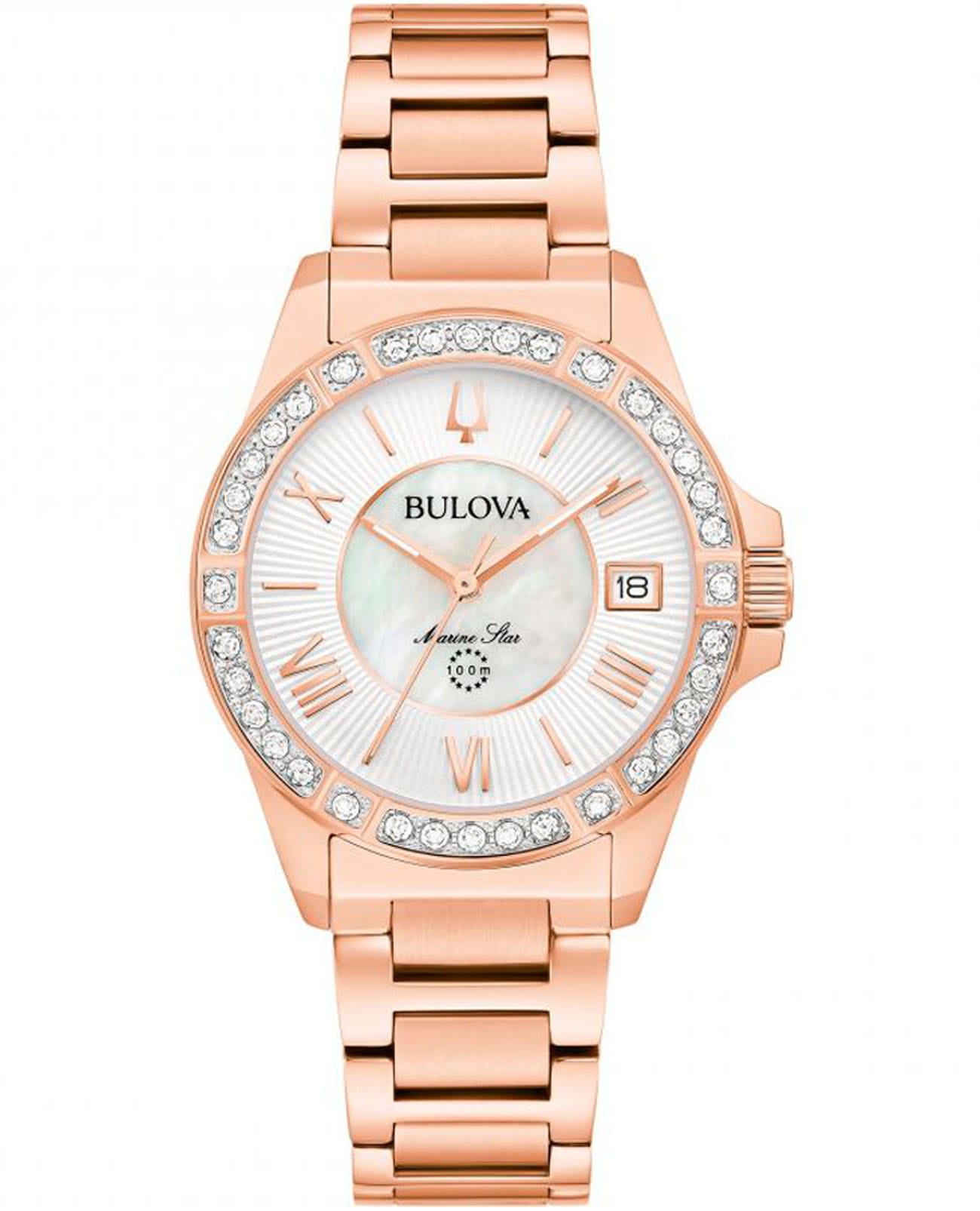 Bulova Bulova Marine Star 98R295  98R295 кварцевые женские часы перламутровый циферблат, браслет нержавеющая сталь с ip-покрытием — вид спереди