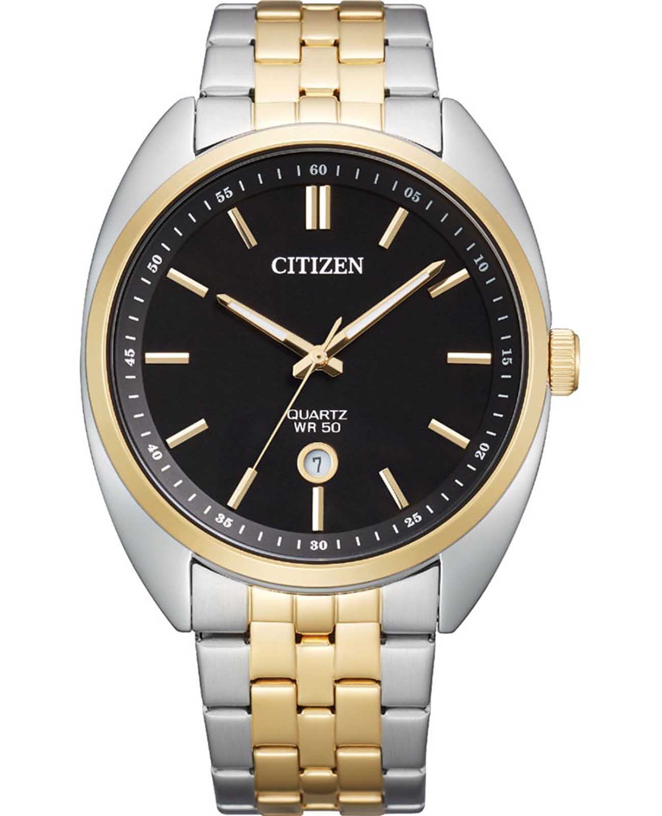 Citizen Citizen Basic BI5094-59E  BI5094-59E кварцевые мужские часы черный циферблат, браслет нержавеющая сталь с ip-покрытием — вид спереди