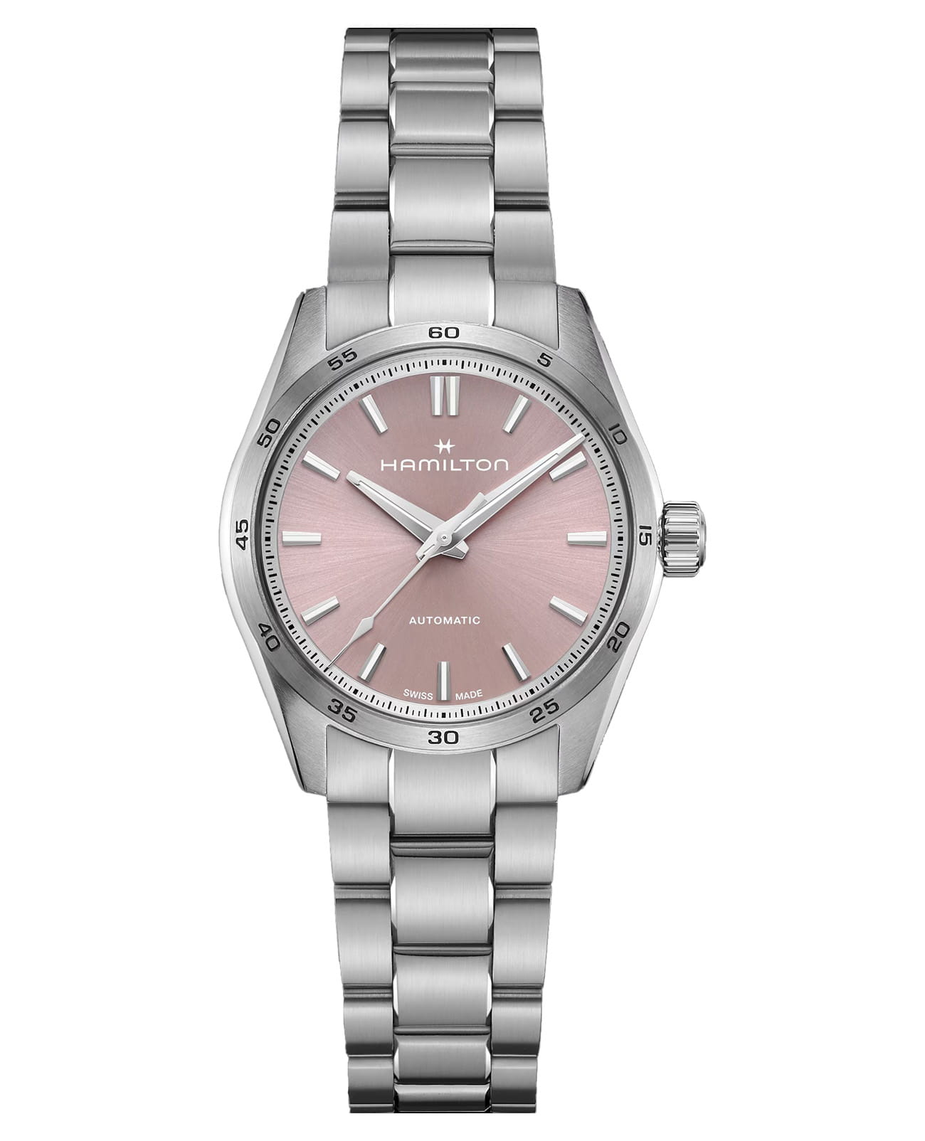 Hamilton Hamilton Jazzmaster Performer Auto H36105171  H36105171 механические женские часы красный циферблат, браслет нержавеющая сталь — вид спереди