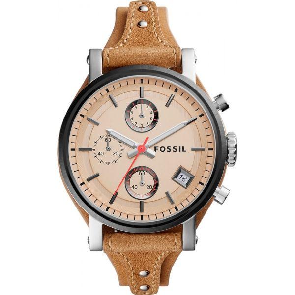 Fossil Fossil Carlie  ES4177  ES4177 кварцевые женские часы бежевый циферблат, браслет кожаный — вид спереди