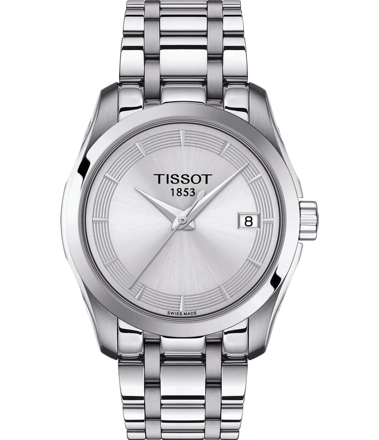 Tissot Tissot Couturier Lady T035.210.11.031.00 Couturier T0352101103100 кварцевые женские часы белый циферблат, браслет нержавеющая сталь — вид спереди