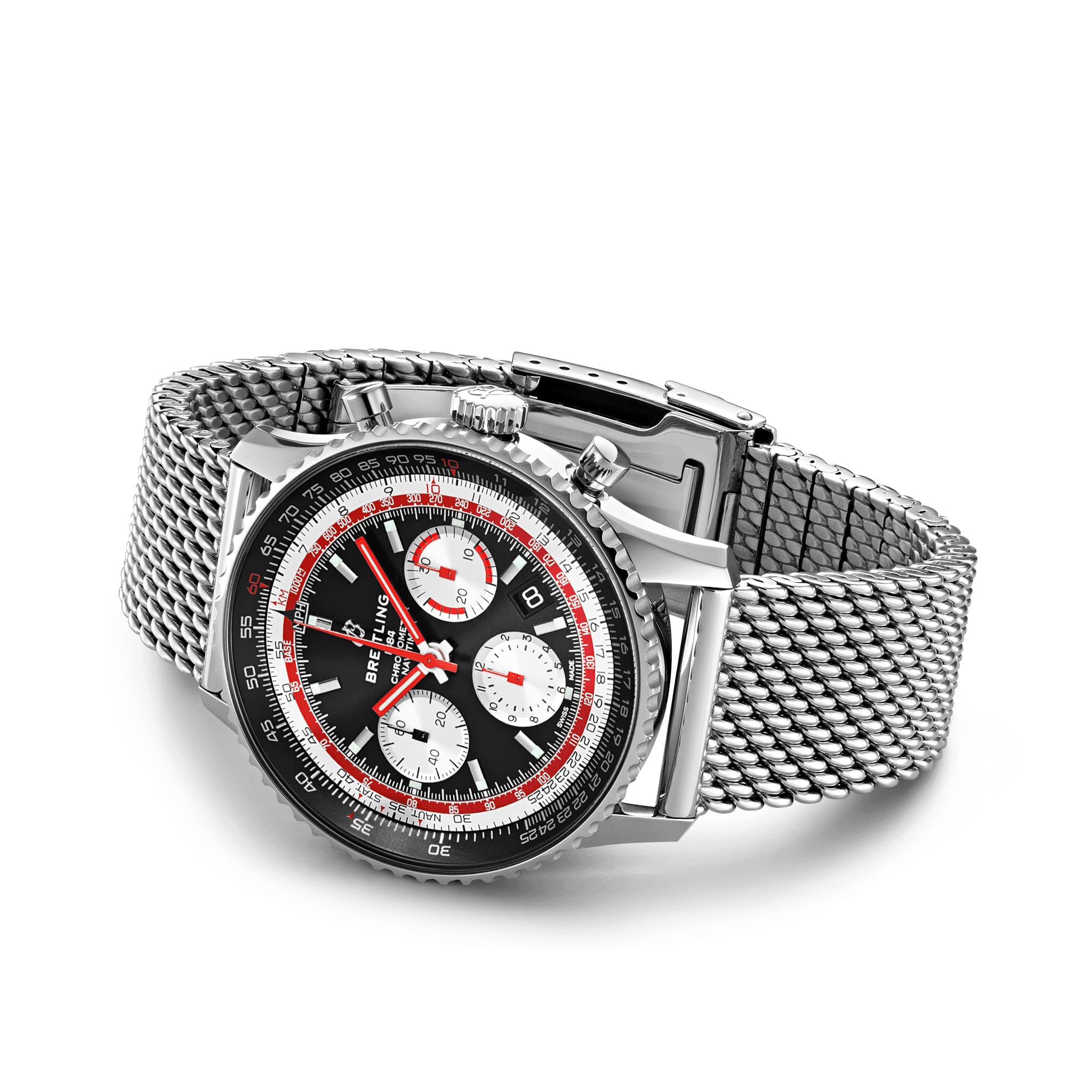 Breitling Breitling Navitimer B01 Chronograph 43 Swissair AB01211B1B1A1,  швейцария мужские часы на браслете нержавеющая сталь боковой вид